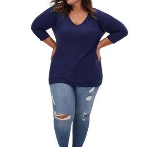 Torrid Super Soft Plush Navy Sweater Top 3/4 Sleeve Plus Size 3 Casual Travel